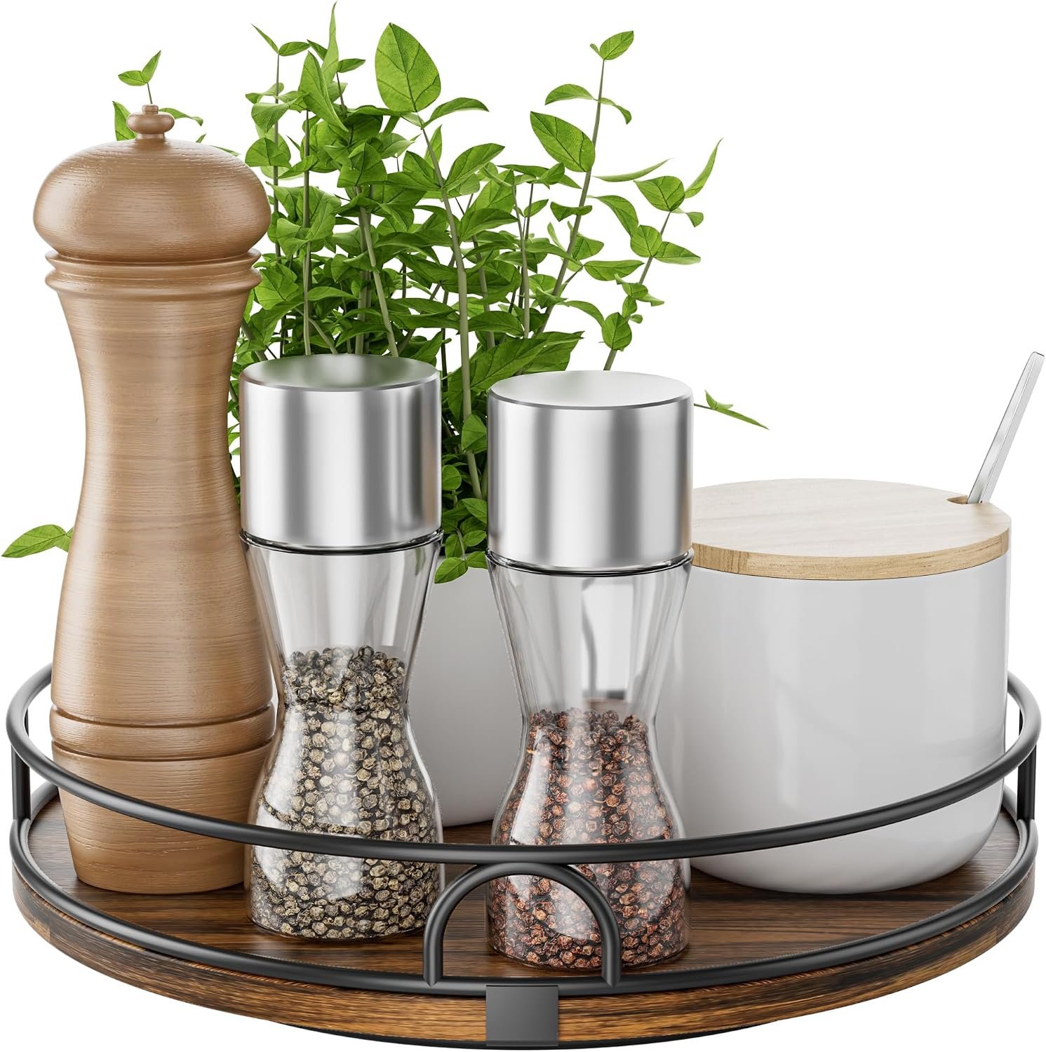 LAMU 9” Lazy Susan Organizer for Table Top,Wooden Lazy Susan Turntable for Cabinet,Kitchen,Spice Organization,Bathroom Vanity,Rotating Pantry Storage for Table Decor
