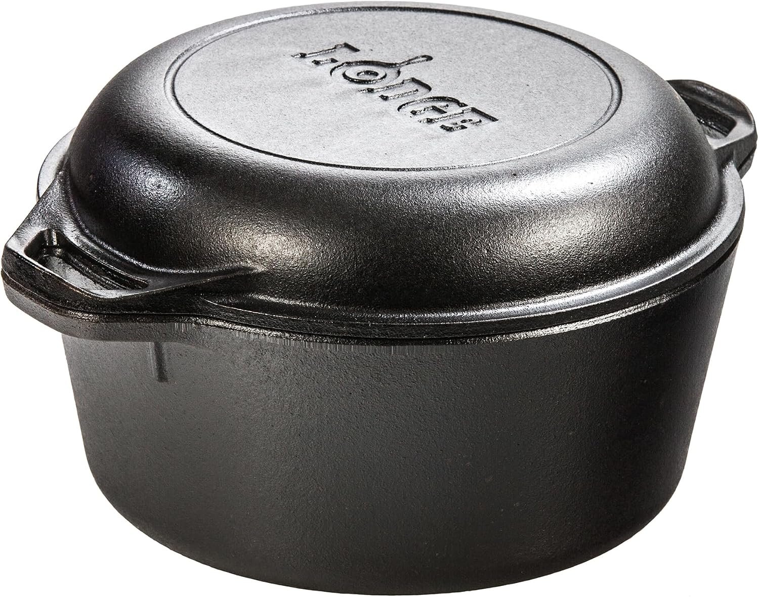 Lodge Cast Iron Double Dutch Oven 5 Quart – Pre-Seasoned 2-in-1 Cast Iron Cookware – Pot & Skillet Combo – Even Heat Retention – Oven-Safe, Versatile Pot