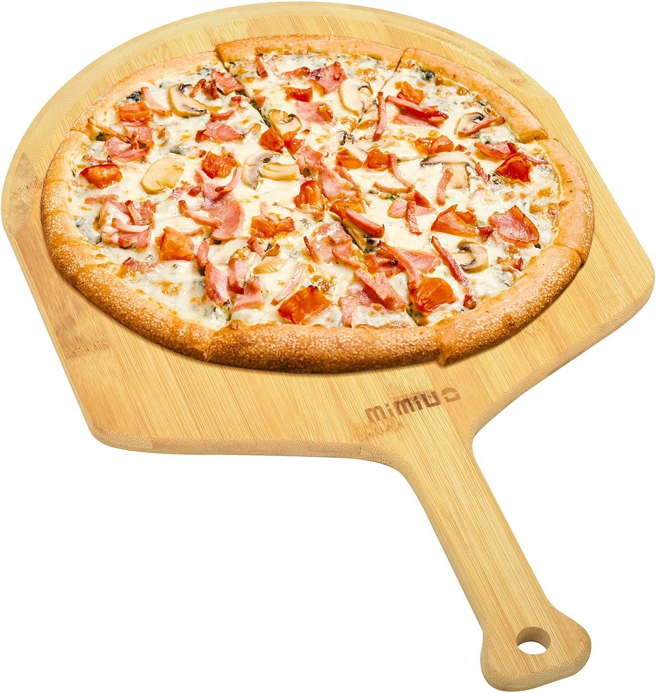 Mimiuo Natural Bamboo Pizza Peel – 12 Inch Wooden Pizza Spatula for Baking Homemade Pizza Bread and Cutting Fruit Vegs | for Baking Homemade Pizza Bread and Cutting Fruit Vegs