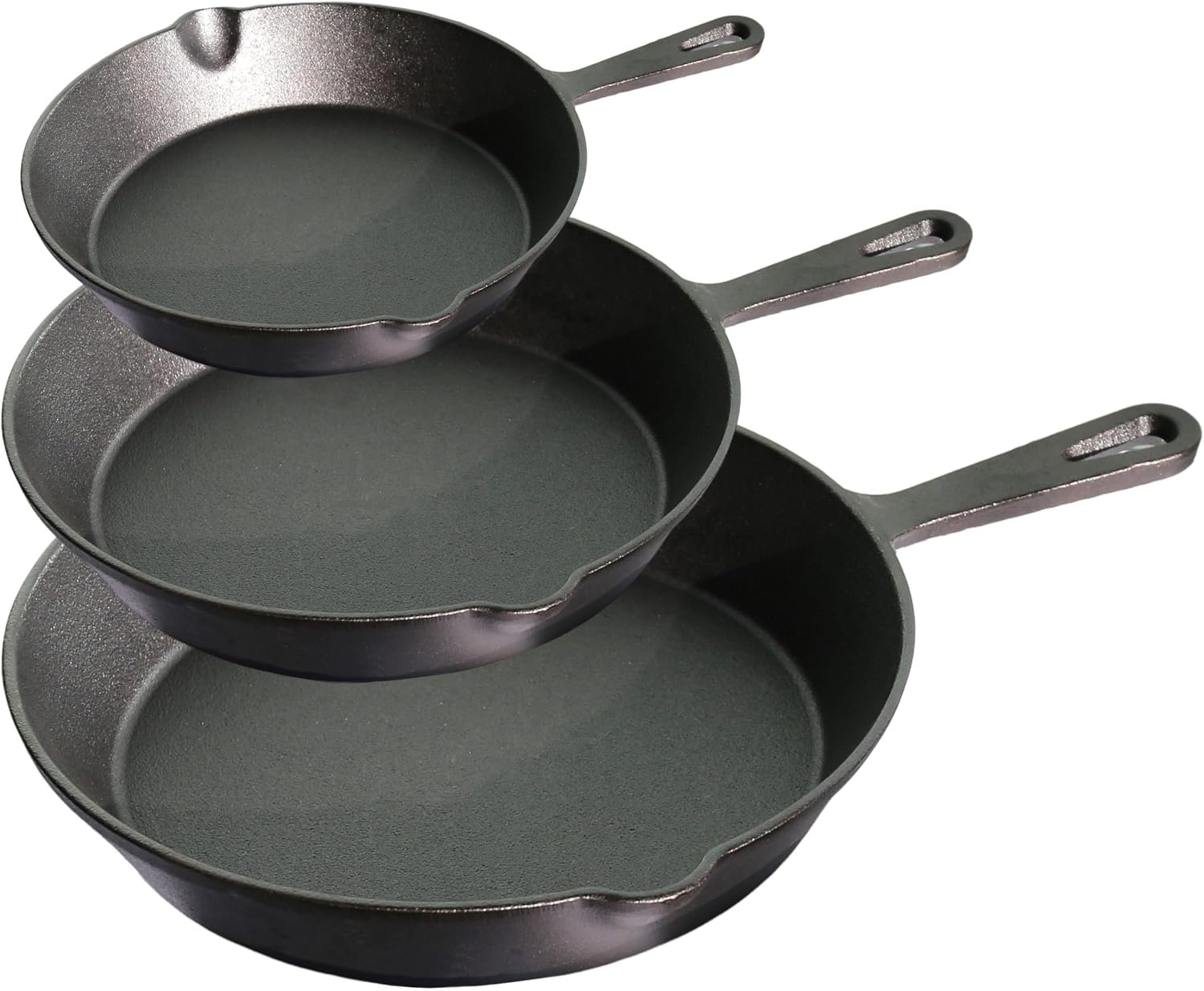 La Cuisine Pre Seasoned Cast Iron Skillet Set, 3 Piece Frying Pans (15 cm, 19 cm, 25 cm) Naturally Non Stick for Frying Grilling Sautéing Searing & Baking, GlassTop PFOA Free