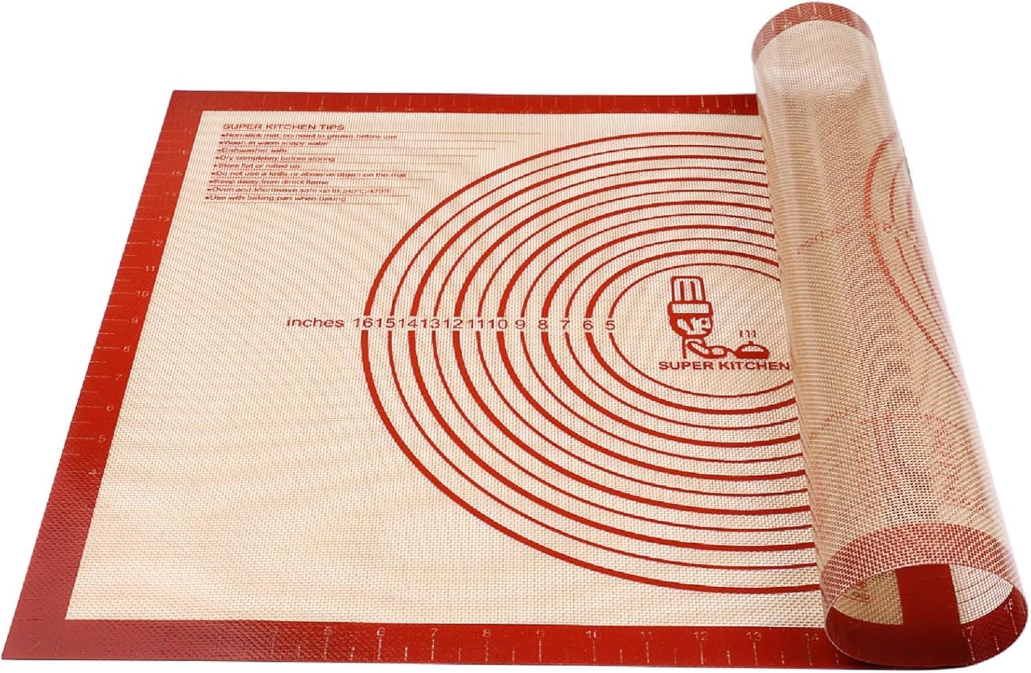 Non-slip Silicone Pastry Mat Extra Large Measurements 28”x 20” Baking Mat | Silicone Baking Mat Counter Dough Rolling Oven Liner Fondant / Pie Crust Sourdough Bread Supplies – Folksy Super Kitchen Red