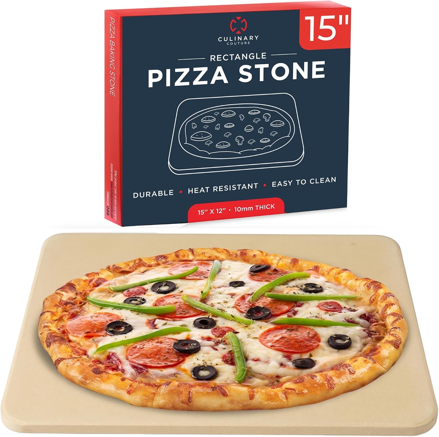Large Pizza Stone for Oven and Grill – 15 x 12 inch Rectangular Pizza Stone | Even Heating for Perfect Crispy Crusts! Crack Resistant and Easy to Clean