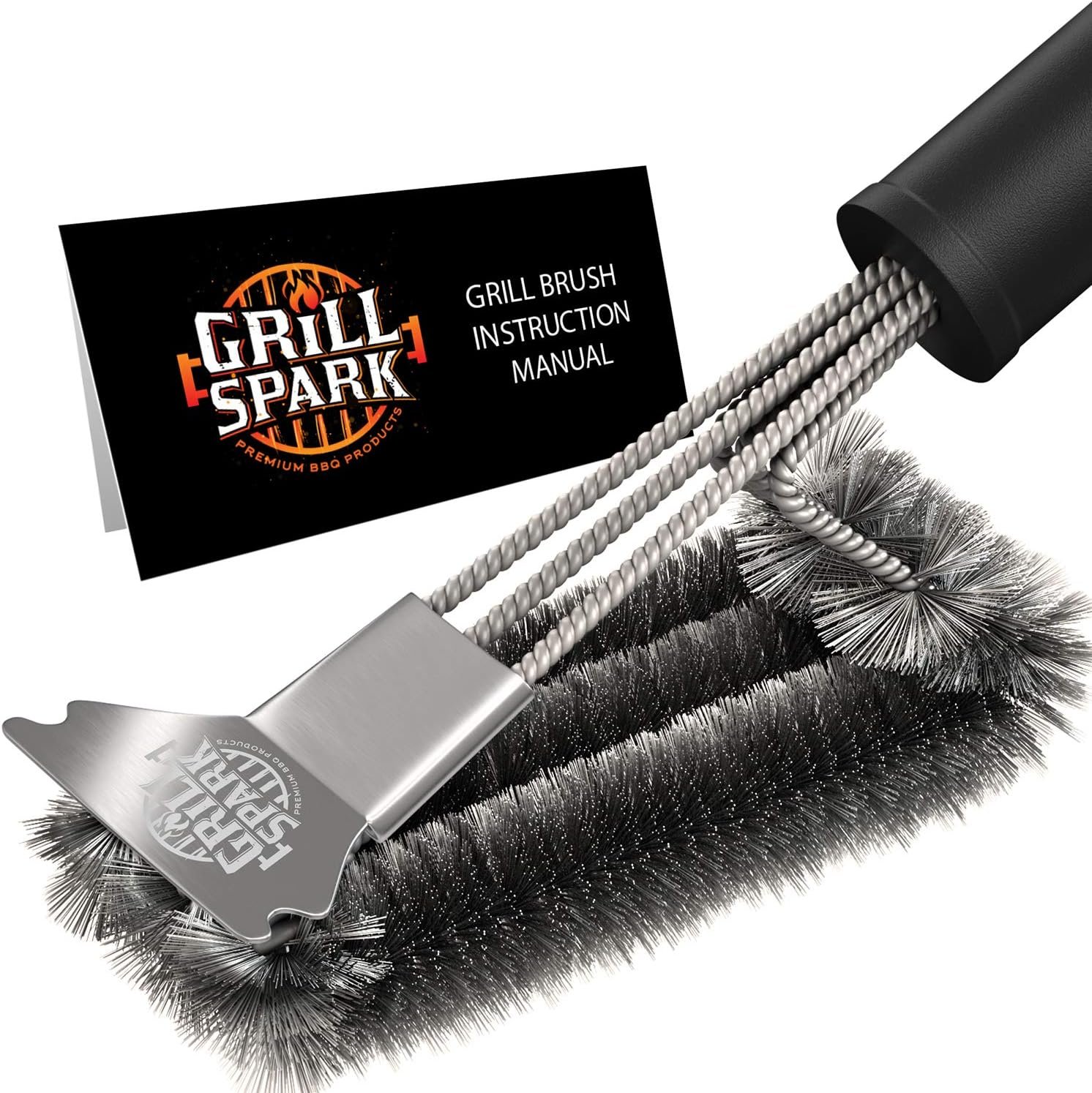 BBQ Grill Brush and Scraper 18″ | Stainless Steel Cleaning Brush Accessories | Best for Weber Gas, Charcoal, Porcelain, Cast Iron, All Grilling Grates