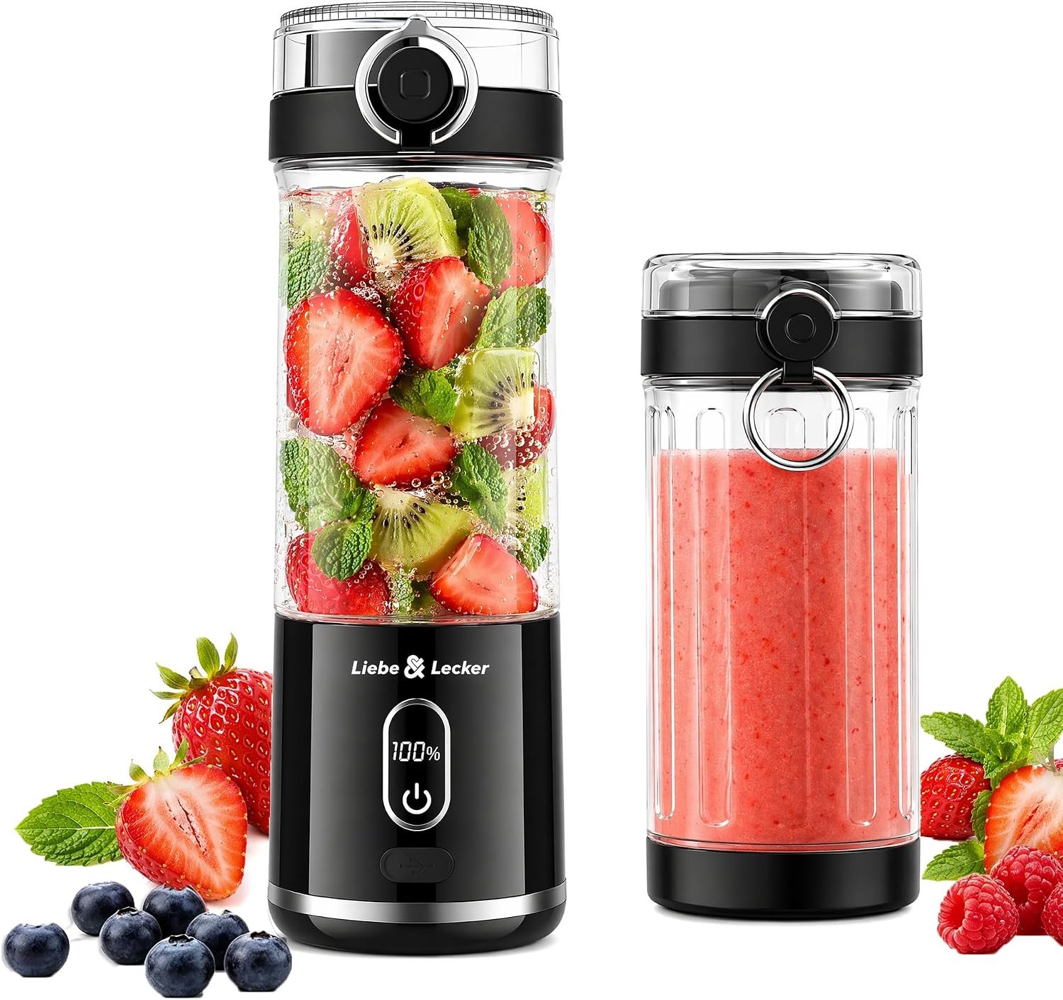 Liebe&Lecker Blender Bottle, Cordless Portable Blender | 17-Oz juicer machines Travel Cap, Removable Vessel with Smart LCD Display, Suitable for Outdoor Picnics, and Gym, Zero BPA