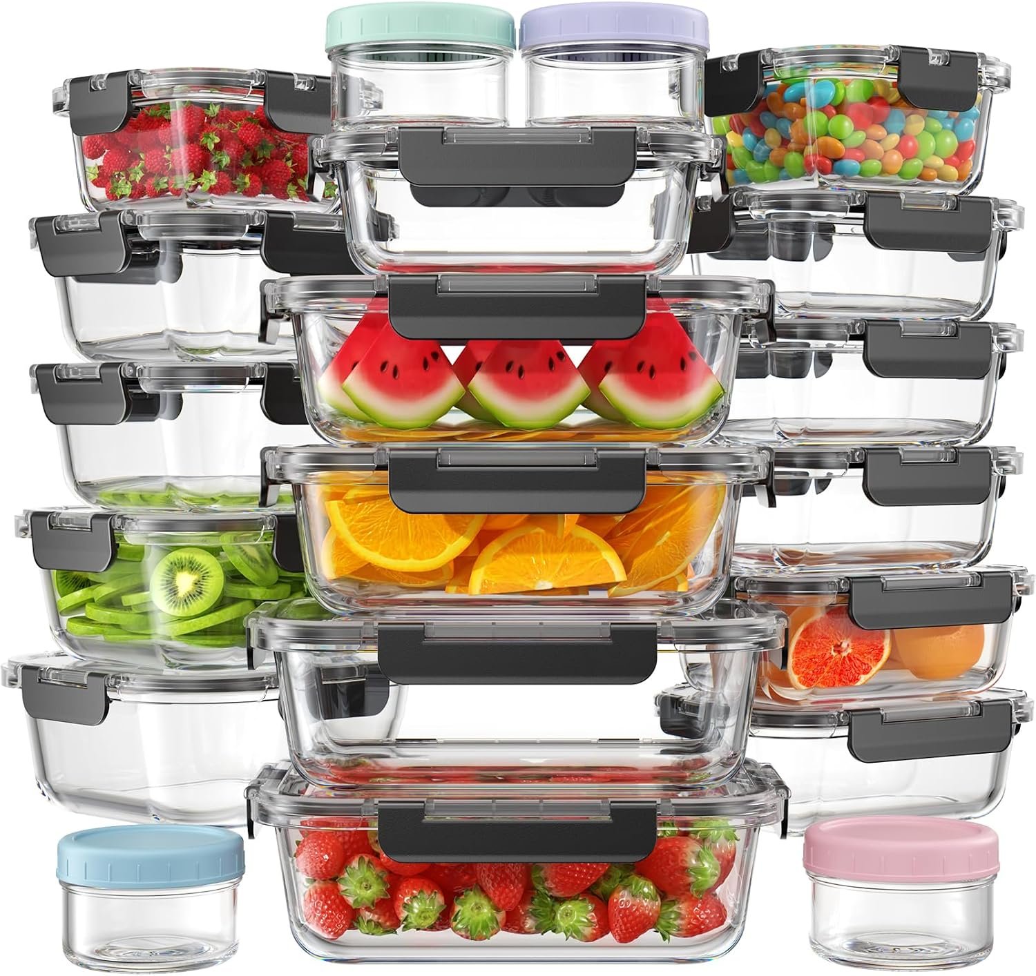 KEMETHY 40 PCS Glass Food Storage Containers with Lids | Borosilicate Glass Meal Prep Containers, BPA-Free, Leak Proof, Reusable, Microwave/Dishwasher Safe, 20 Container & 20 Lid