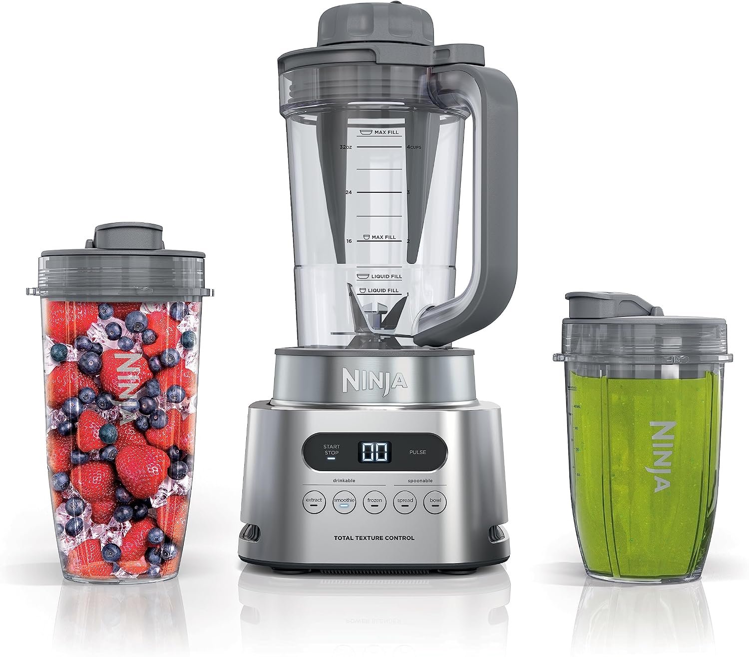 Ninja SS151 TWISTi Blender DUO, High-Speed 1600 WP Smoothie Maker & Nutrient Extractor* 5 Functions Smoothie, Spreads & More, smartTORQUE, 34-oz. Pitcher & (2) To-Go Cups, Gray | 1600 peak-watt smartTORQUE motor never stalls. 5 functions for smoothies & extractions. 34-oz pitcher + (2) cups.