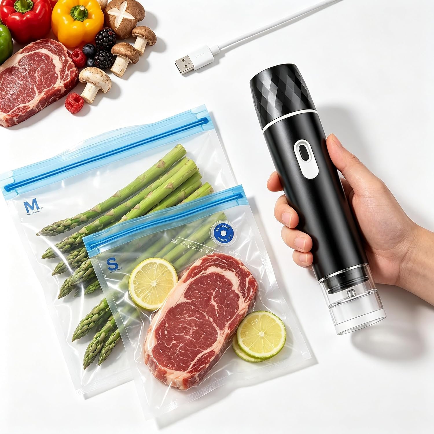 Vacuum sealer For Food,Compact Vacuum Sealer Machine (Vacuum Sealer + 10 Reusable Vacuum Bags,Cordless Handheld Vacuum Sealer,Portable Food Sealer for Meal Prep