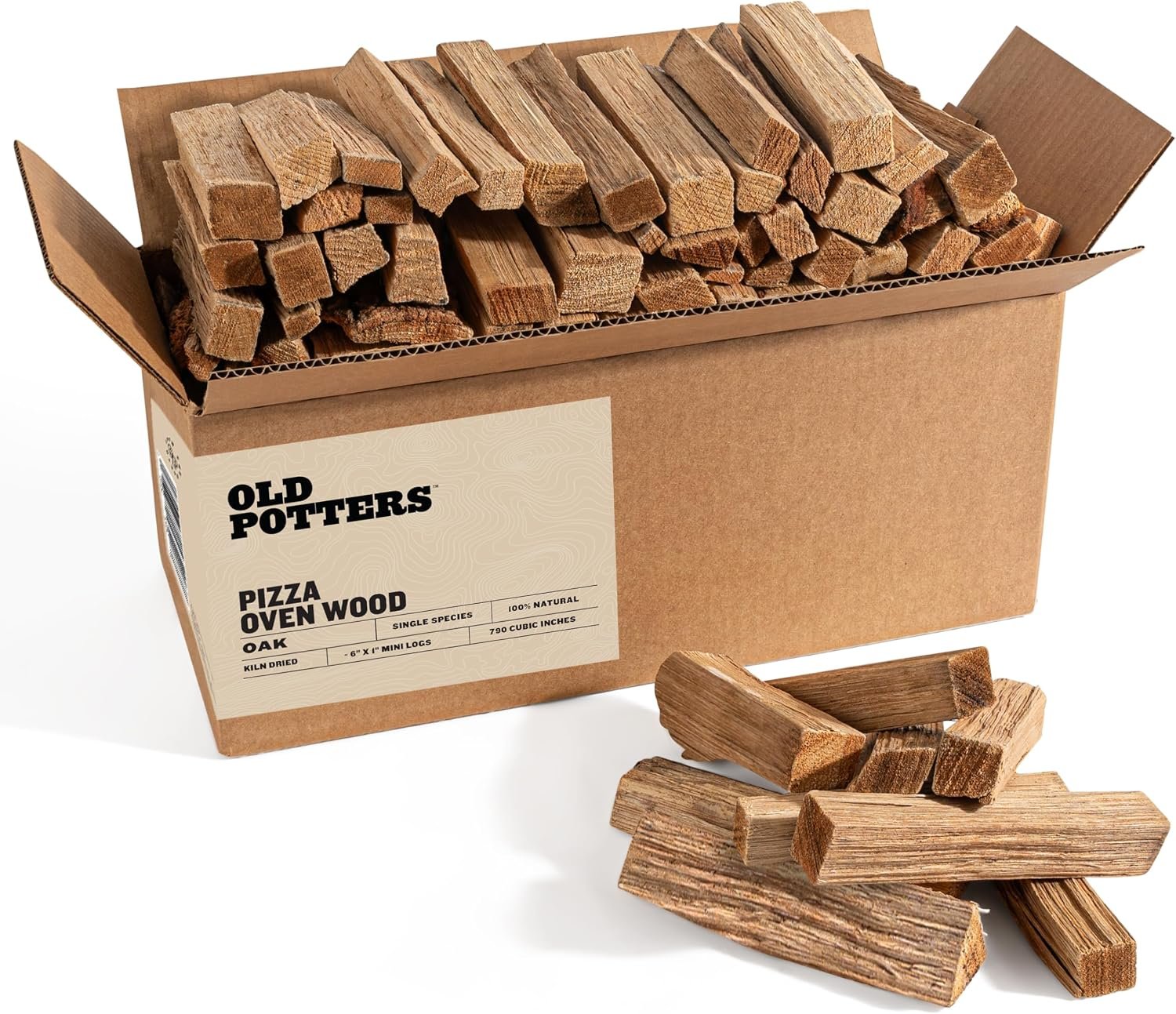 Old Potters Kiln Dried Pizza Oven Cooking Logs, Approx 12 lbs, Wood Logs for Pizza Ovens, Grills and Smokers, Solo Stove Mesa XL, Oak~ 6 Inch Mini Log, Product of USA (790 Cubic Inches)