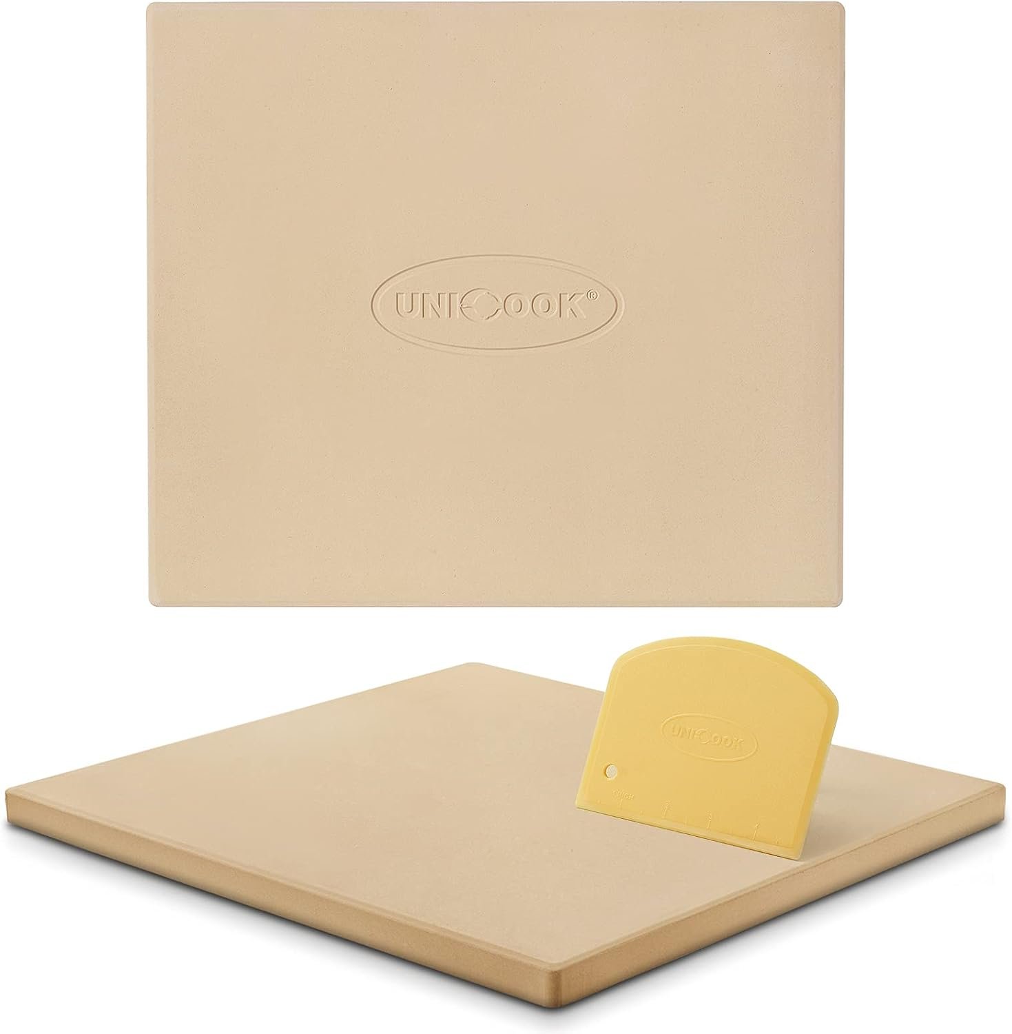 Unicook 16 x 14 Inch Pizza Stone for Oven and Grill, Rectangular, 8 Lbs | Even Heating & Consistent Heat Retention, Crispy Crust for Fresh & Frozen Pizzas, Bread, Cookies, Includes Dough Scraper