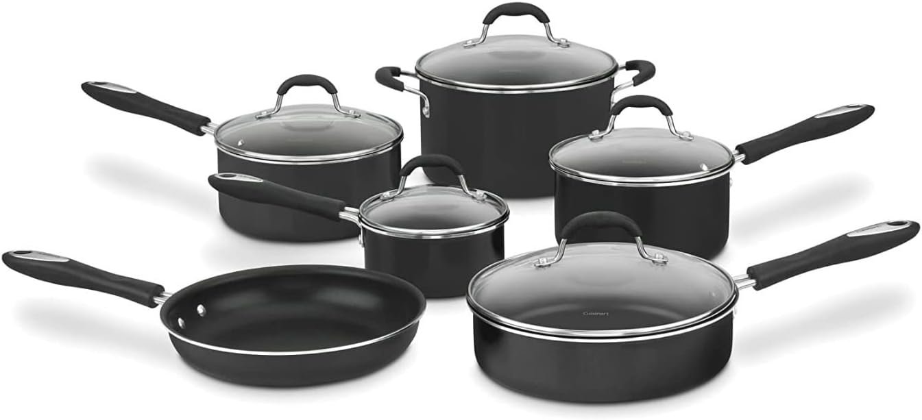 Cuisinart Pots and Pans Set, Nonstick w/Aluminum Core, 11-Piece, Black | 11-pc pots and pans set non stick, dishwasher safe & oven safe to 350°F, features aluminum core & easy grip handles, 55-11BK