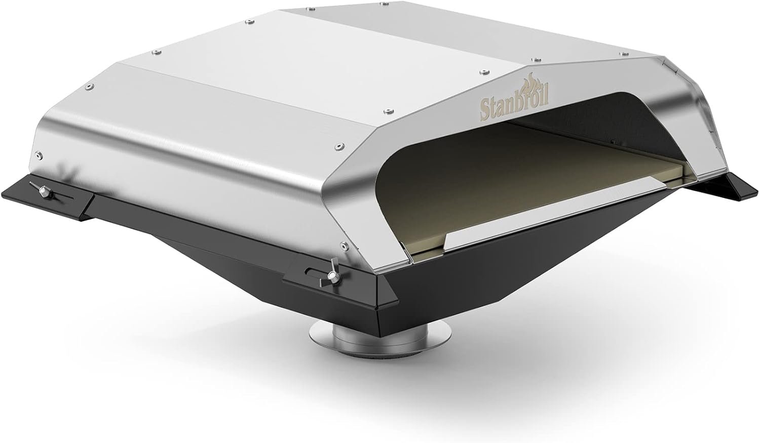 Stanbroil Pellet Grill Pizza Oven Attachment for Traeger, Pit Boss & More | Fits 60+ Pellet Grill Models, Adjustable Support Brackets, Heat-Capturing Extension for Faster Heating, 13″ Pizza Stone