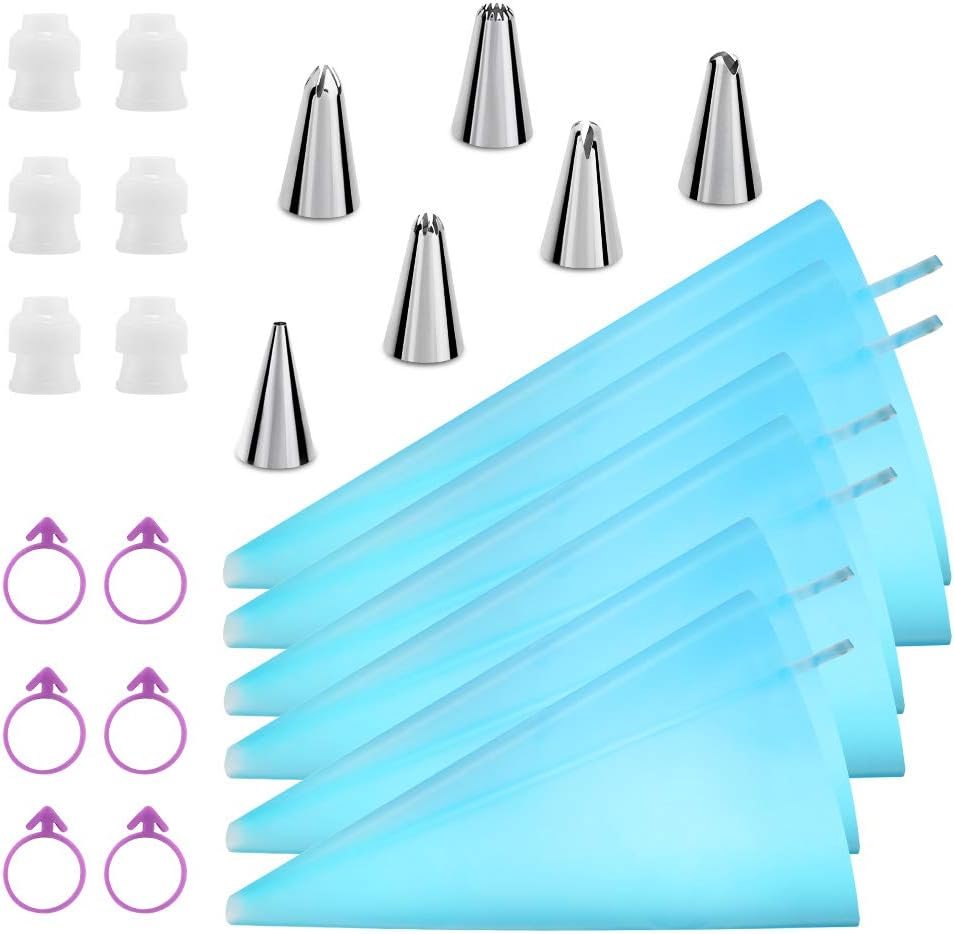 24pcs Reusable Piping Bags and Tips Set, with Couplers and Frosting Bags Ties for Cookie Icing Cakes Cupcakes