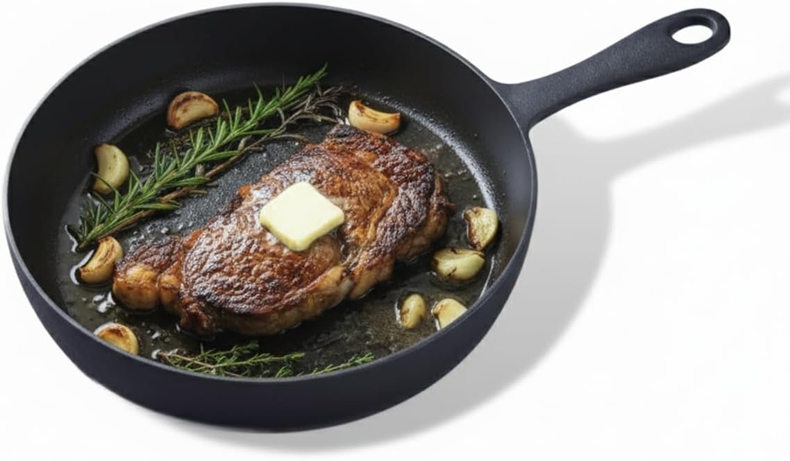 Flambo Skillet #10 – Naturally Non-Stick 10 Inch Pre-Seasoned Cast Iron Frying Pan – Smooth Nonstick Finish for Grilling, Frying, Sauteing, Searing, Baking – Use on Oven, Stove, Grill, or Campfire