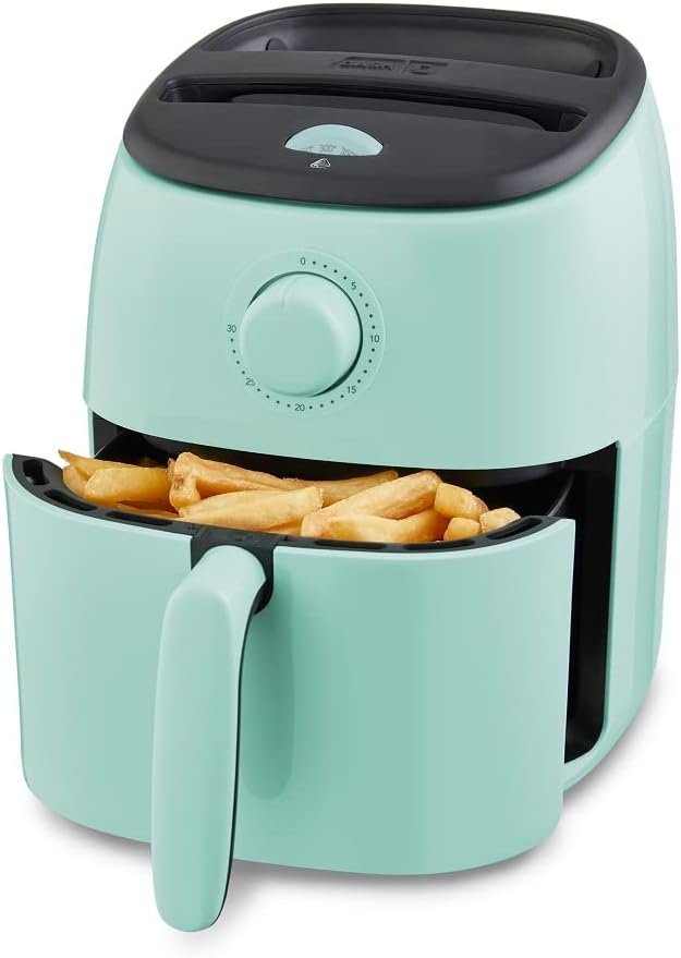Dash Tasti-Crisp Air Fryer, 2.6 Quart, Aqua | Small Compact Basket Style Air Fryer, One or Two People, Auto Shut Off, Easy Dial Controls, Dishwasher Safe Parts