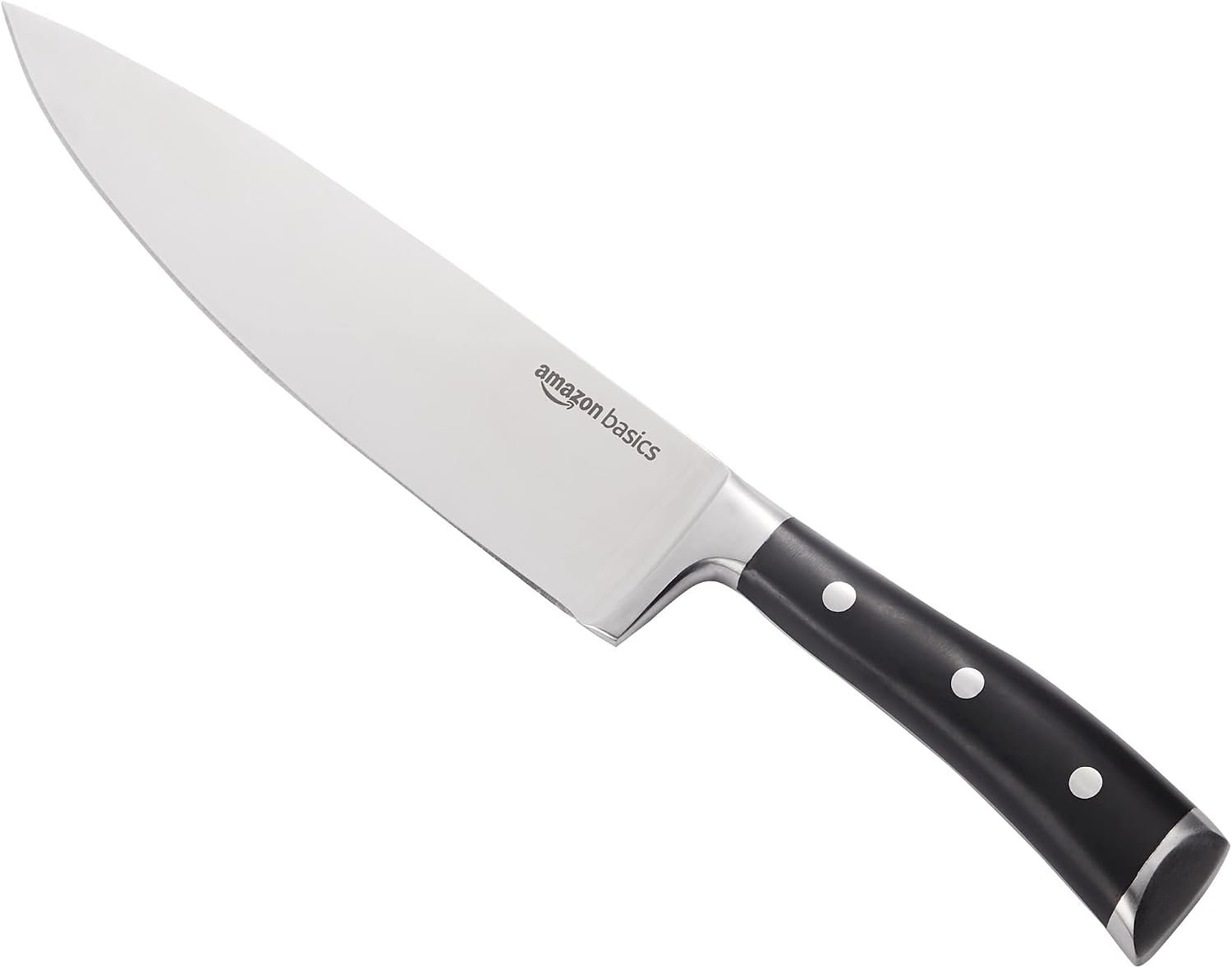 Amazon Basics Classic 8-inch Full Tang High Carbon Stainless Steel Chef’s Knife, Multipurpose Kitchen Knife with Three Rivets, Silver