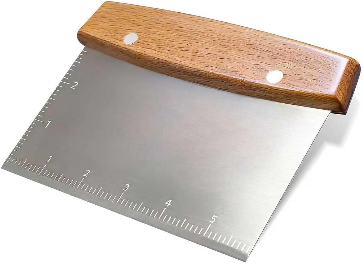 Professional Dough Cutter & Bench Scraper – Ultimate Dough Scraper Tool with Stainless Steel Blade & Wood Handle