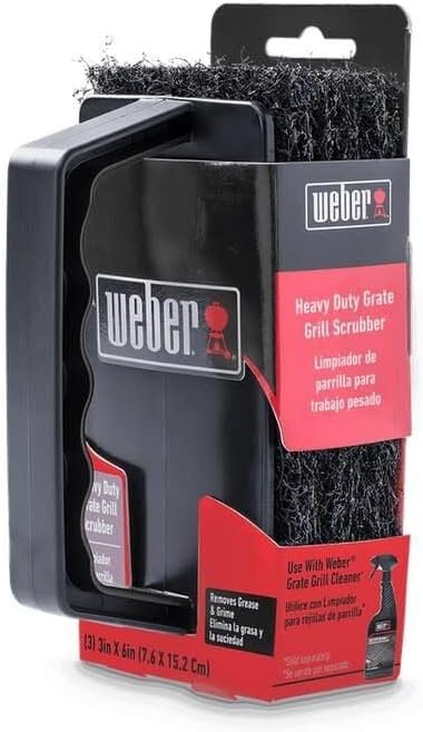 Weber® Grill Grate Scrubber, Grill Cleaning Accessory, Black | Heavy‑Duty BBQ Grate Scrubber with Comfortable Contoured Grip & 3 Replaceable Cleaning Pads – Grill Accessory
