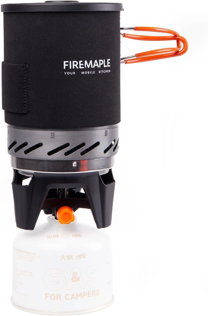 Fire-Maple Fixed Star 1 Backpacking and Camping Stove System, Black 18oz | 30% Faster Boil with HX Base, Piezo Ignition, Compact & Durable, All-in-One Pot, Compatible with Most Canisters, Portable