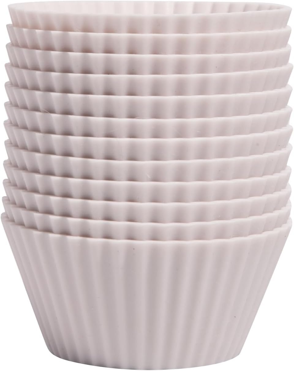 Reusable Silicone Baking Cups, Non-Toxic, BPA Free, Dishwasher Safe, Regular, Pack of 12, Designer White
