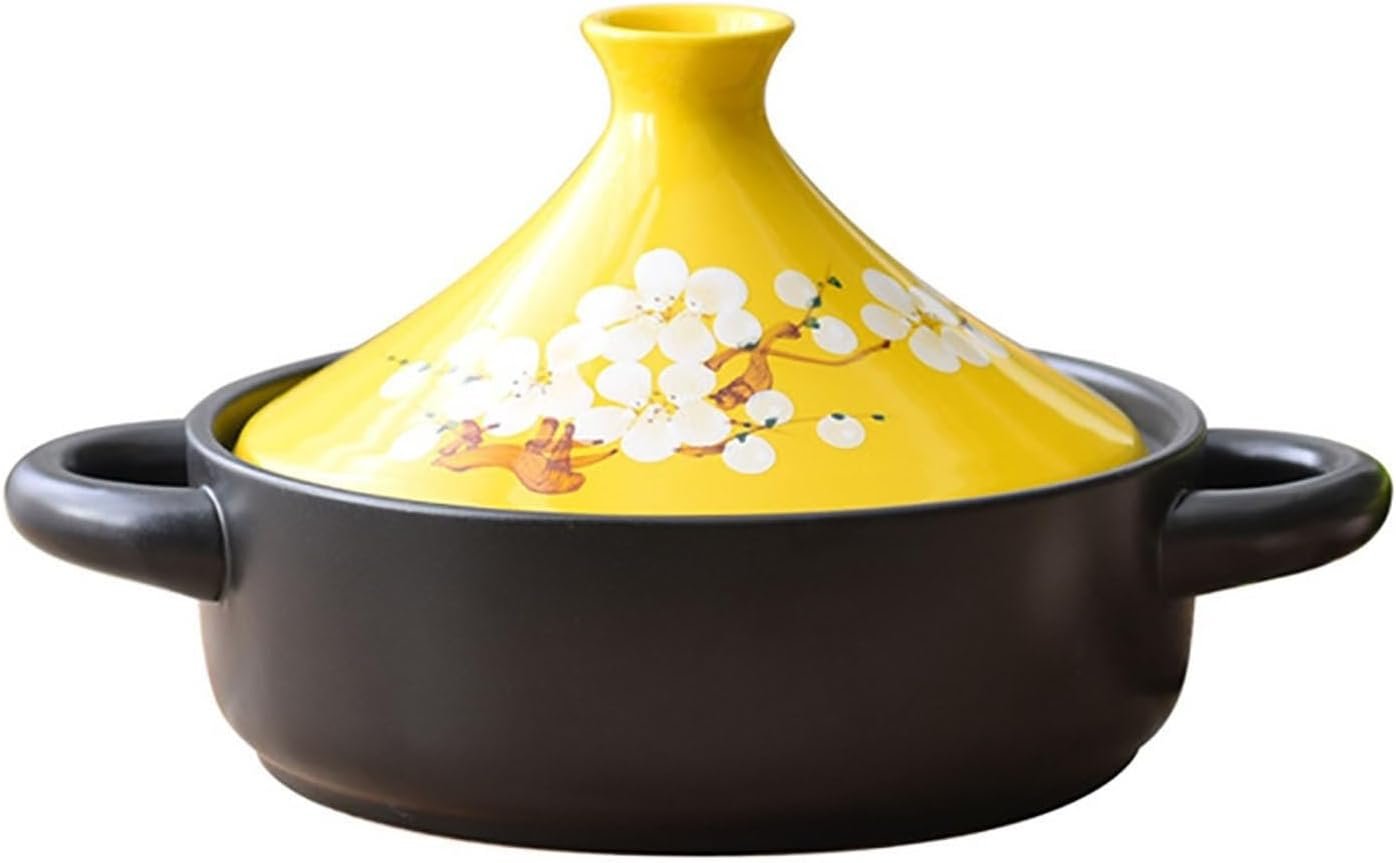 Tagine Pot with Double Handles Micropressure Tajine Pot Moroccan for Open Flame Oven Tangine Stew Seafood Locks in Moisture