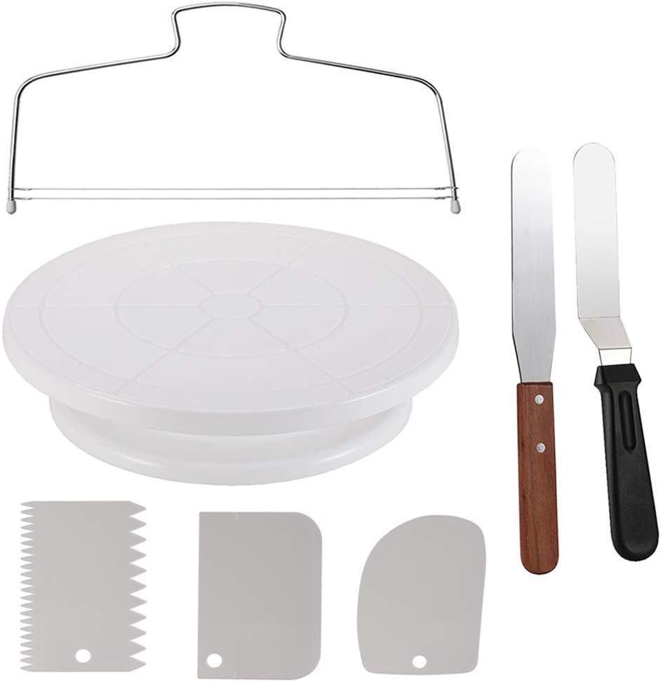 Cake Decorating Turntable,Cake Decorating Supplies with Decorating Comb/Icing Smoother(3pcs),2 Icing Spatula with Sided & Angled …