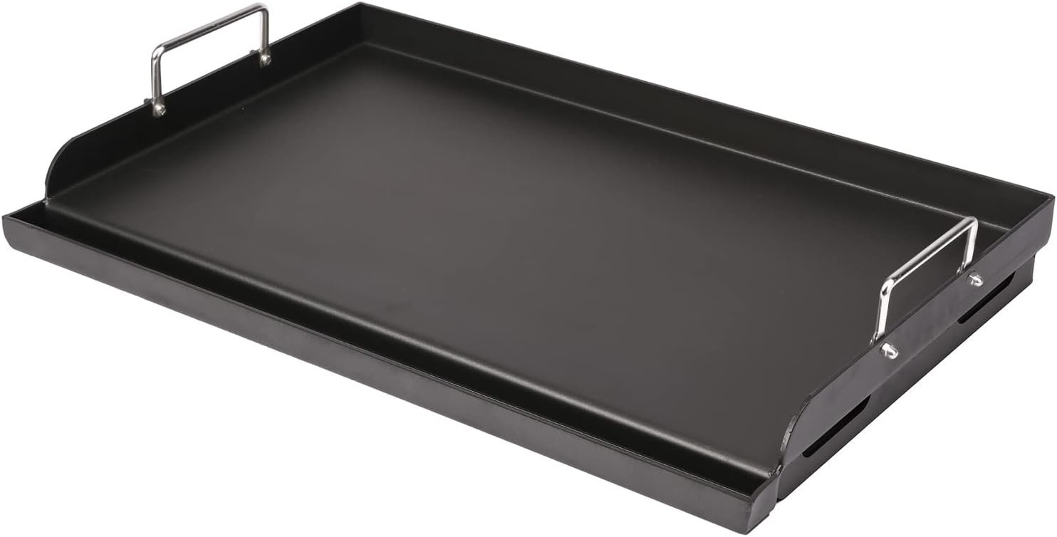 Utheer 25″ x 16″ Pre-Seasoned Nonstick Cast Iron Griddle for Gas & Charcoal | Universal Flat Top with Grease Groove, Reinforced Ridges & High Sidewalls, Great for Stove, Parties, Camping & Tailgating