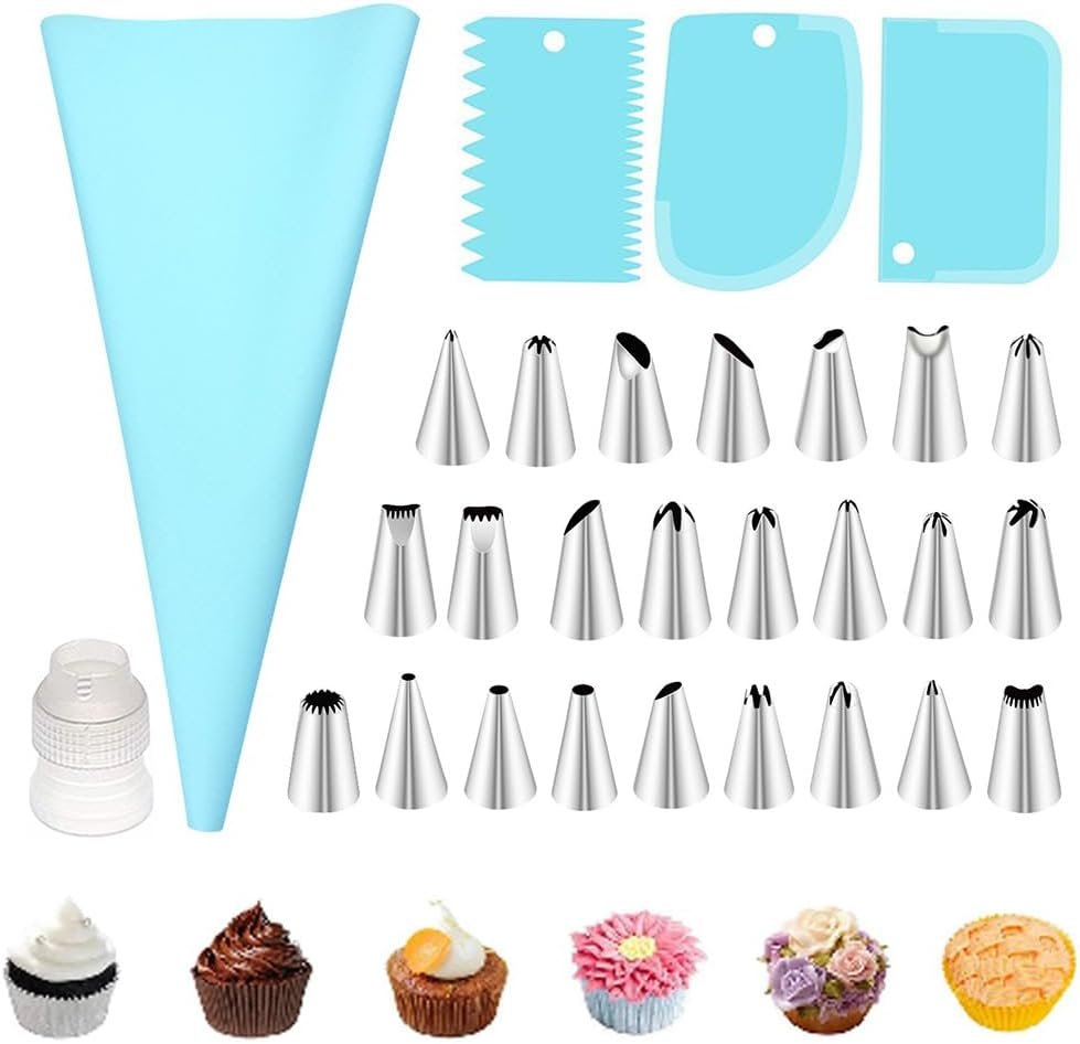 29 Pcs Piping Bags and Piping Tips Set, Stainless Steel Frosting Piping Bake Cake Decorating Kit, Pastry Cake Decorating Tips For Cookies Cupcake
