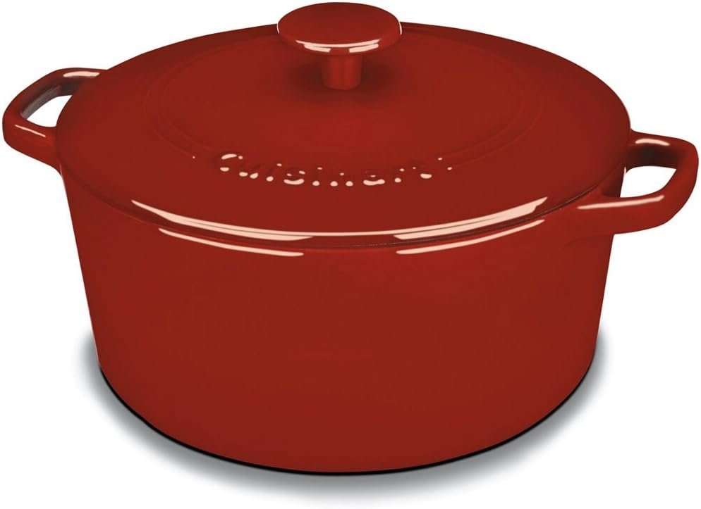 Cuisinart Chef’s Classic Enameled Cast Iron Dutch Oven with Lid, Porcelain Enameled Interior, Oven Safe, Induction Compatible, 5-Quart, Round, Cardinal Red