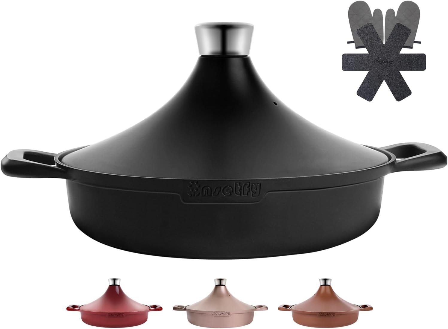 Non-Stick Frying Pan/Skillet 11″, 3QT Tagine Pan,Cast Aluminum Pans with Lid, Stove/Oven-to-Table Cookware, Dishwasher Safe& Compatible with All Stovetops（Black）