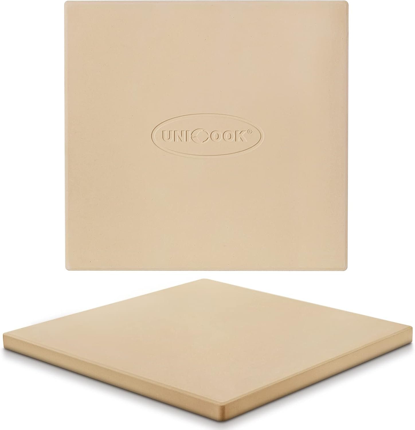 Unicook 12″x12″ Square Pizza Stone for Oven Grill, Cordierite Baking Stone | Even Heating and Consistent Heat Retention, Crispy Crust for Fresh & Frozen Pizzas, Bread, Cookies, Includes Dough Scraper
