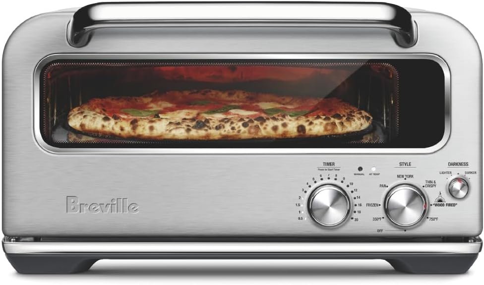 Breville BPZ820BSS Smart Oven Pizzaiolo, Brushed Stainless Steel | Craft wood fired, New York-style, thin crust pizzas and more with preset functions in this versatile countertop pizza maker
