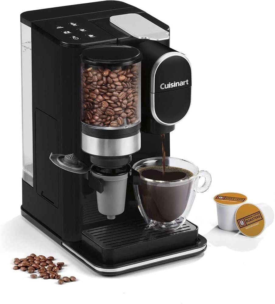 Cuisinart Single-Serve Coffee Maker + Coffee Grinder with 8 oz., 10 oz., and 12 oz. Serving Size, Compatible with Single-Cup Pods, 48-Ounce Removable Reservoir, Stainless Steel, DGB-2 | Serving Size, Single-Cup Pods, 48-Ounce Removable Reservoir, DGB-2