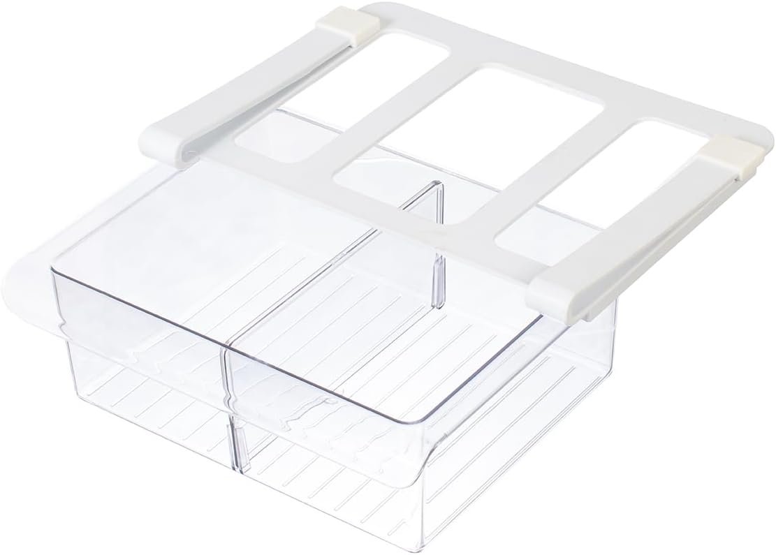 Glad Pull Out Fridge Drawer Organizer – Clip-On Under Shelf Refrigerator & Pantry Storage Bin with 2 Compartments for Fruit, Vegetables, and Deli Meat Drawer – BPA Free Clear Plastic