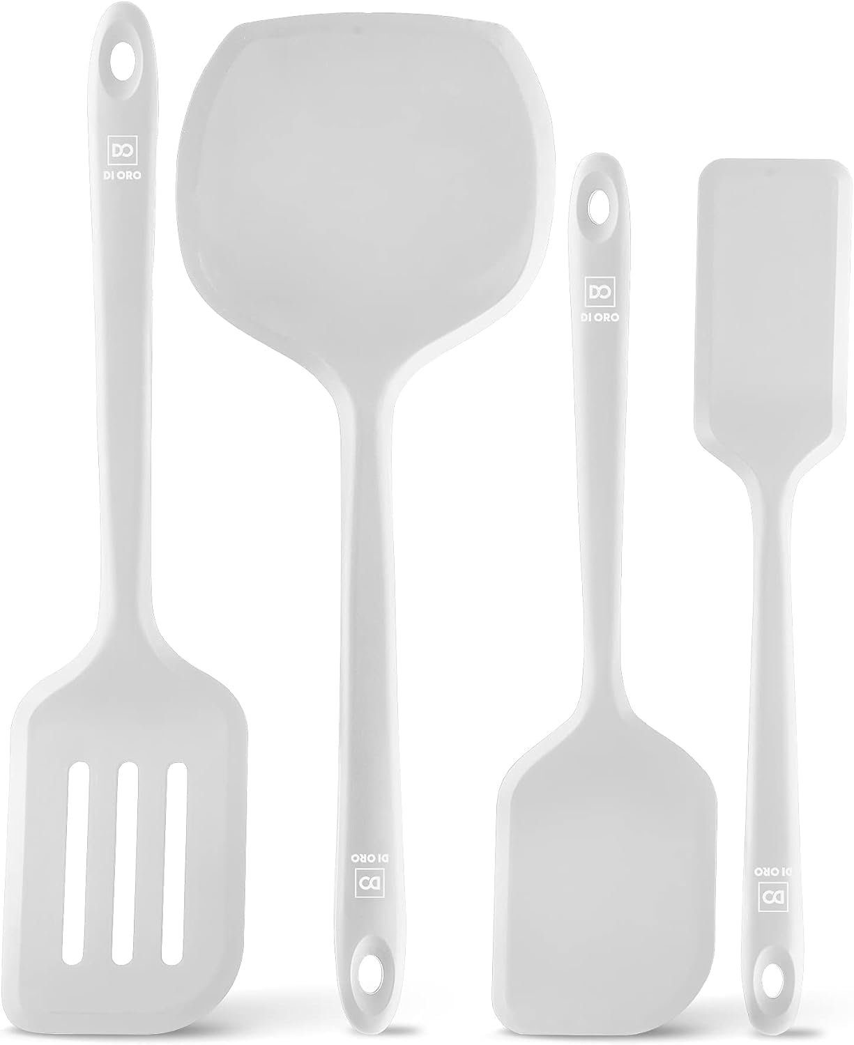 New DI ORO Seamless Series Moda 4-Piece Silicone Turner Spatula Set – 600°F Heat-Resistant Flexible Kitchen Spatulas for Nonstick Cookware – Flippers for Eggs & Pancakes – Utensils for Cooking (Stone)