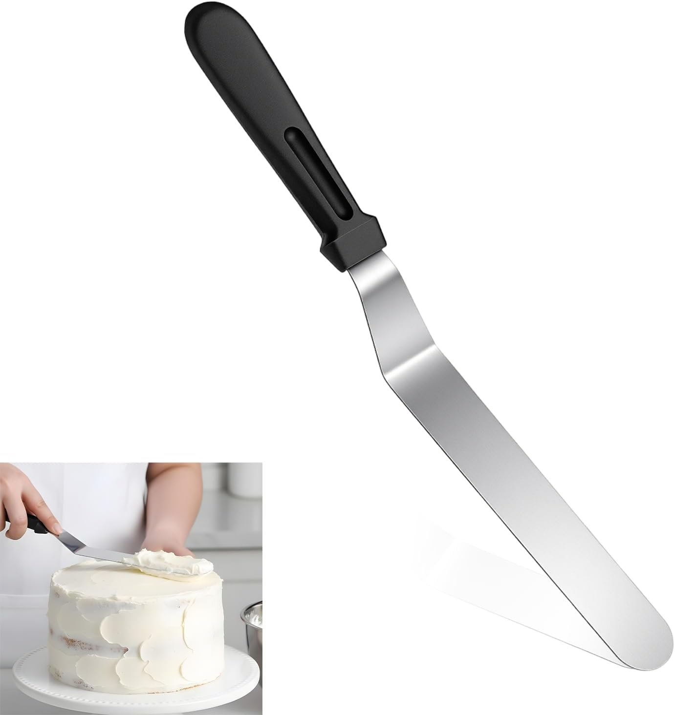 8″ Icing Spatula, Offset Spatula Stainless Steel Angled Cake Spatulas Frosting Spatulas with Ergonomic Plastic Handle Cake scraper for Cakes Decorating, Frosting, Baking