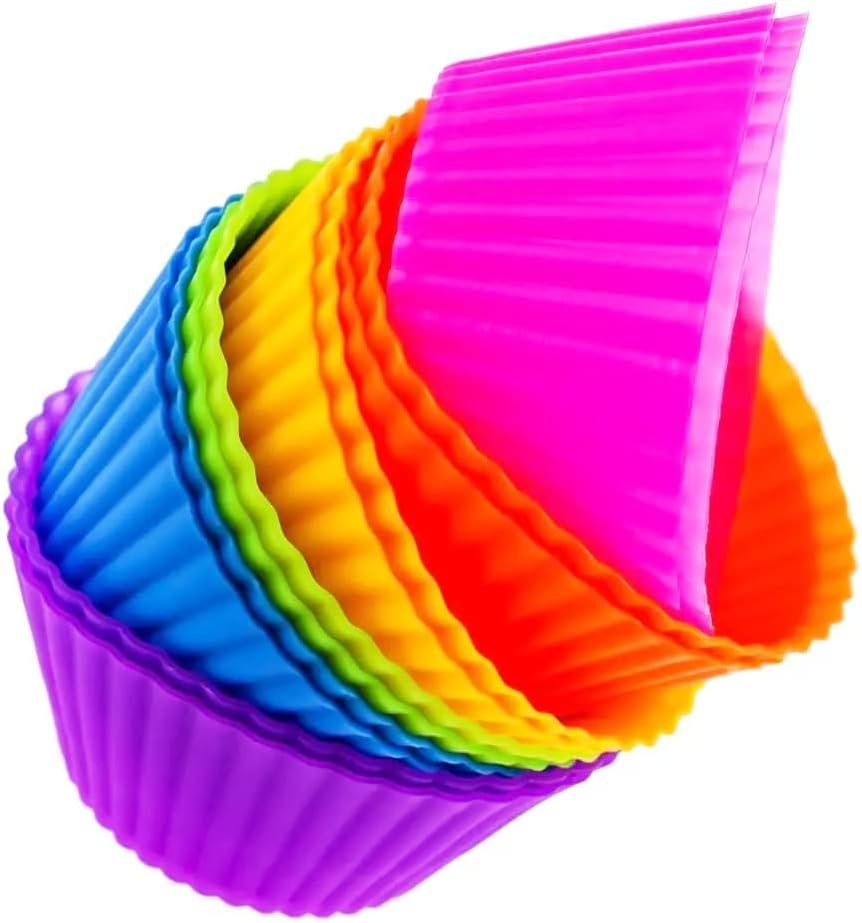 Cupcake Liners – Reusable Silicone Cupcake Baking Cups – Non-Stick Baking Muffins Mold – Use As Lunch Box Dividers – Set of 12 Kitchen Accessories – Great Gift Idea
