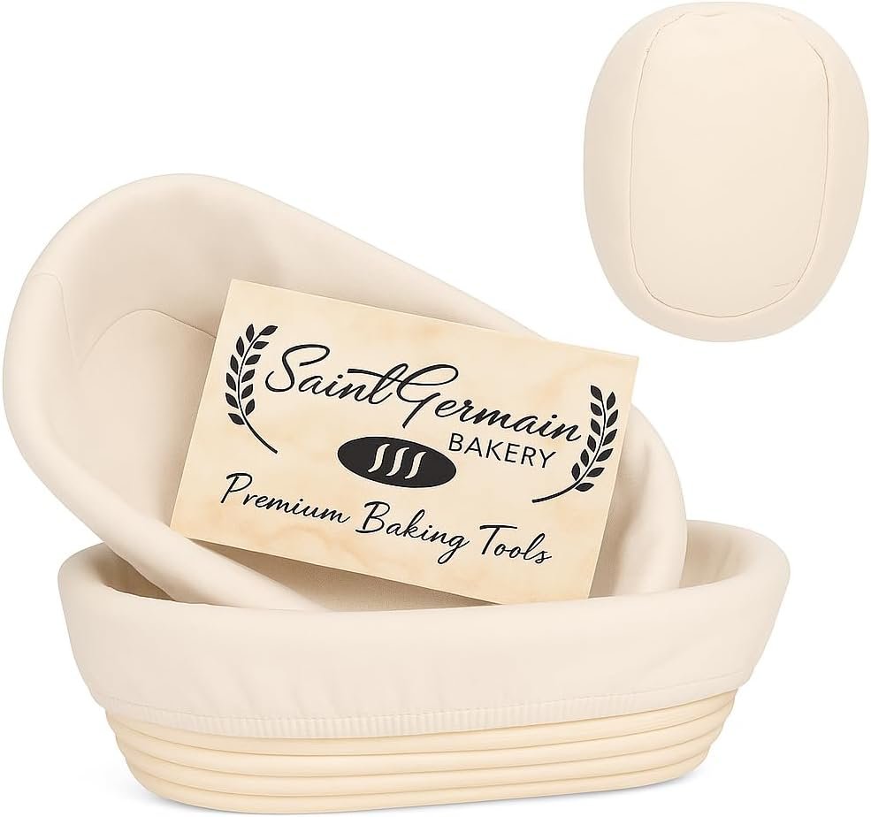 Saint Germain Bakery Premium Round Bread Banneton Basket with Liner – Perfect Brotform Proofing Basket for Making Beautiful Bread (10″” Oval (2x count))