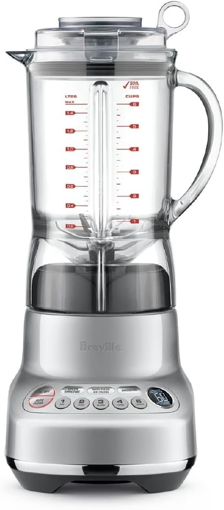 Breville BBL620SIL Fresh and Furious Blender, Silver | Blend smoothies and crush ice with a high-torque motor, multiple speed settings and easy auto-clean functionality