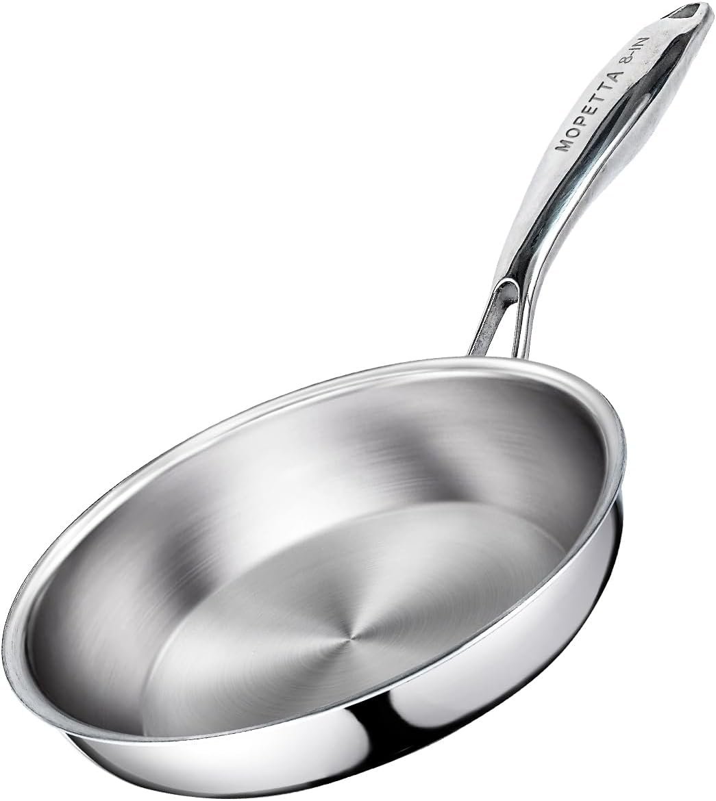 8 inch Tri-Ply Stainless Steel Frying Pan,No Coatings PFOA&PTFE Free Skillets,Chef’s Pans,Dishwasher and Oven Safe Cookware, Compatible with All Cooktops