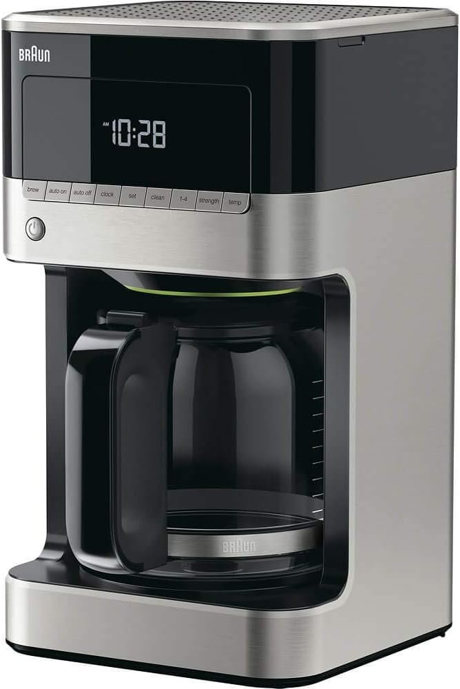 Braun BrewSense 12-Cup Drip Coffee Maker w/ 24 Hour Timer, 2 Brew Styles | Smart Cleaning Features, Anti-Drip System, 1-4 Cup Sizing, Bold and Regular Strength Brewing, 24 Hour Programmable Timer