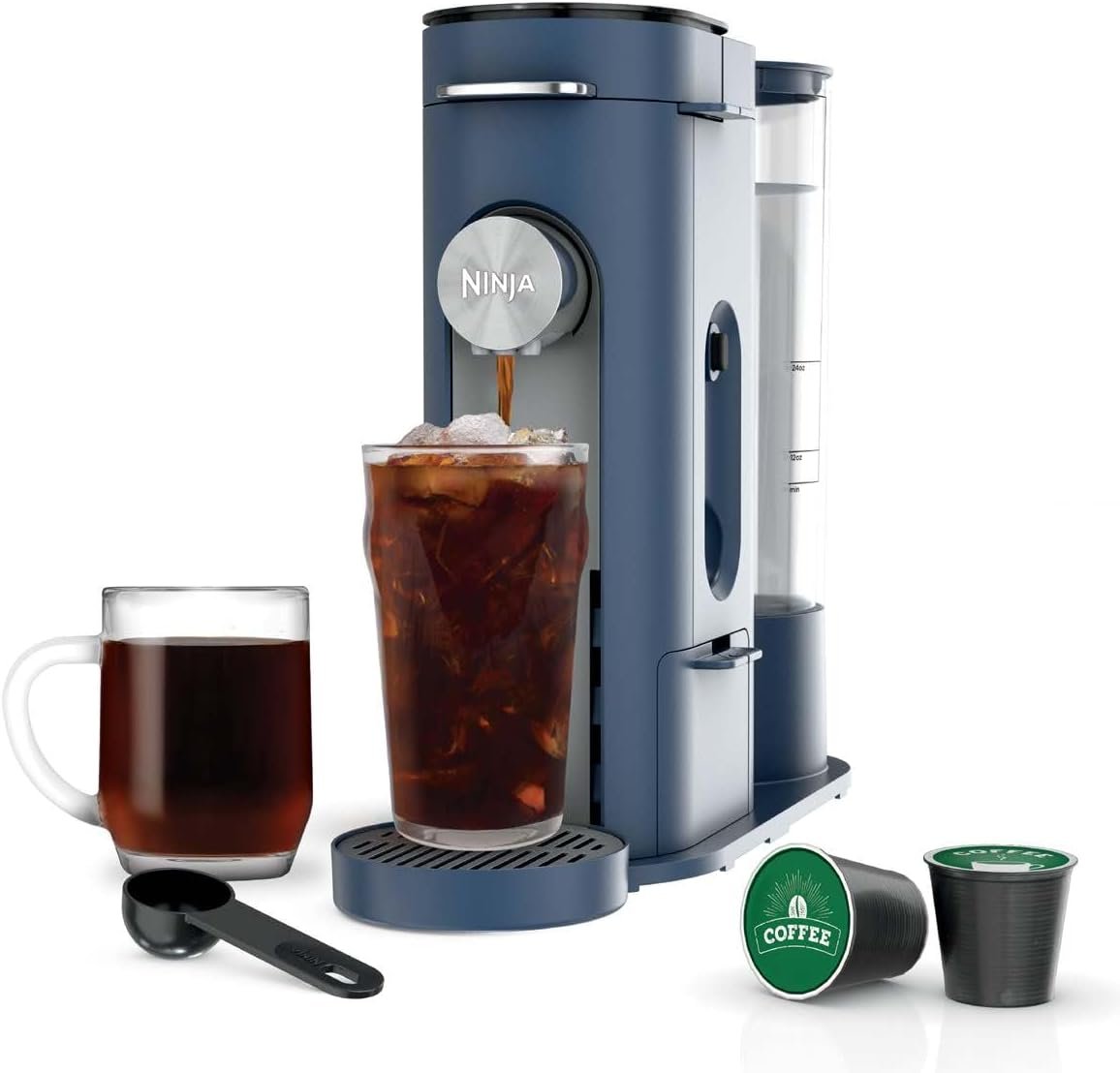 Ninja Pods & Grounds Iced Coffee Maker, K-Cup Pod Compatible, Navy, PB041NV | Single-Serve, Brews Grounds, Compact Design, 56-oz. Reservoir, 6-oz. Cup to 24-oz. Travel Mug Brew Sizes