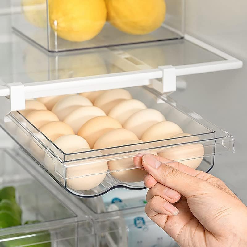 IVAILEX Egg Holder for Refrigerator, Fridge Egg Storage Tray, Clear Plastic Egg Drawer for Refrigerator, Space Saver Egg Storage Container & Organizer
