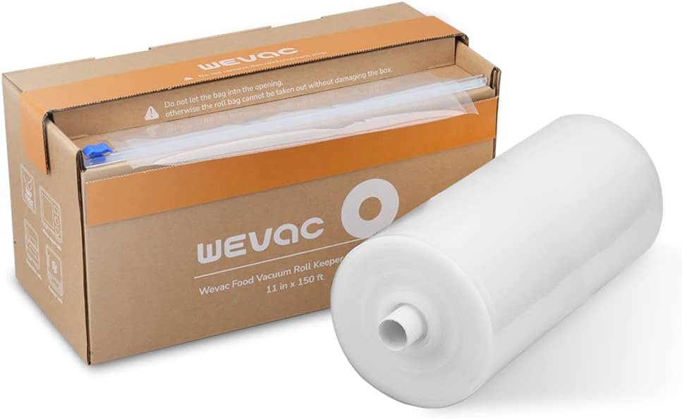 Wevac Vacuum Sealer Bags for Food, 11″x150′ Roll, Fits Food Saver Machines | Roll Keeper with Cutter, BPA free, Commercial Grade, Heavy Duty, Freezer Safe, Sous Vide, Storage, Meal Prep, Meat, Fish,Soup