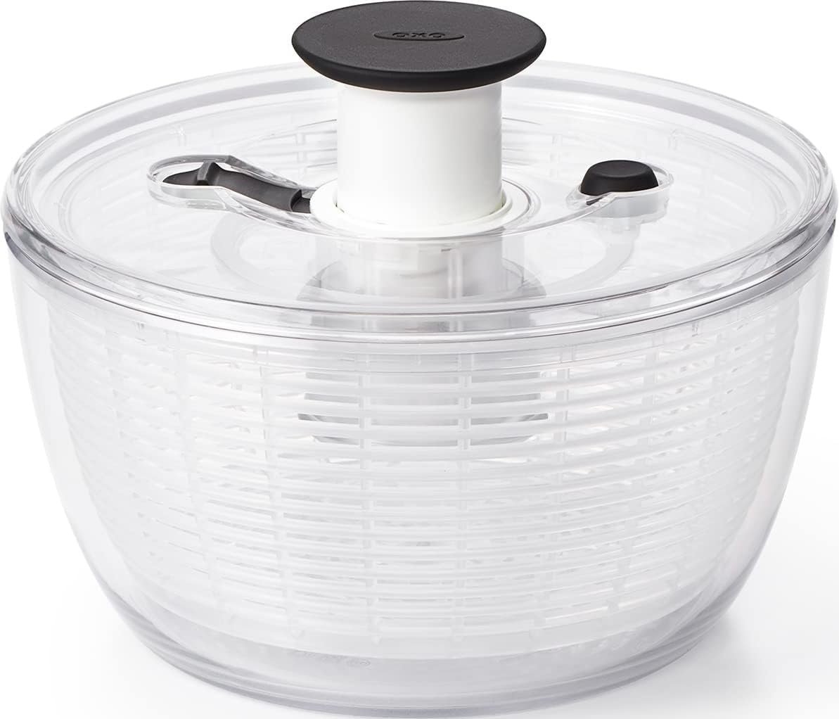 OXO Good Grips Small Salad & Herb Spinner, Vegetable Washer with Strainer | One-Handed Pump, Wash Greens, Beans, Fruits & Lettuce, Soft Grip Pump, Non-Skid Base, Salad Serving Bowl, Dishwasher Safe