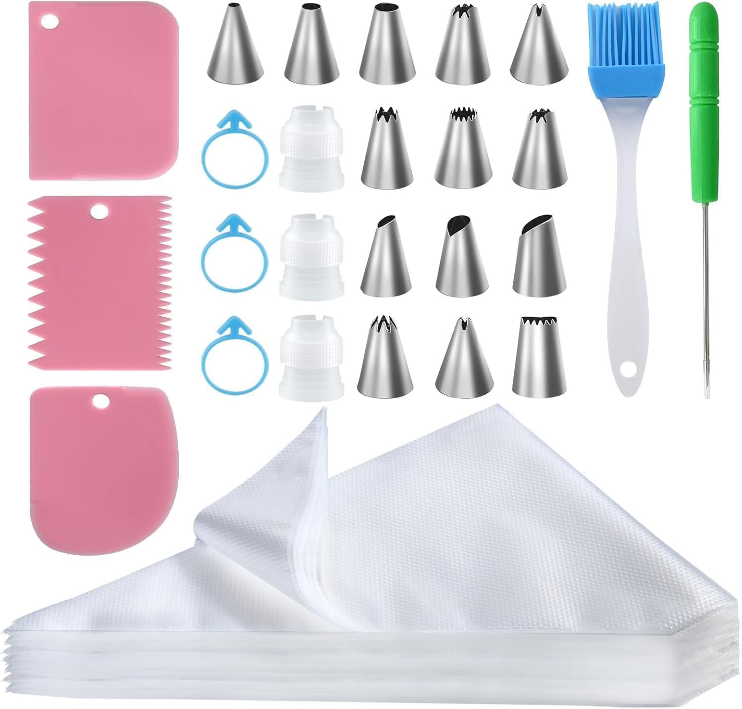 firstake Piping Bags and Tips Set, 100pcs 12 Inch Icing Bags with 14 Tips | Leak-Proof, Food Grade, Disposable, Easy Cleanup for Icing, Frosting, Royal Icing, Cake Decorating, Cookies & Candy Pastry