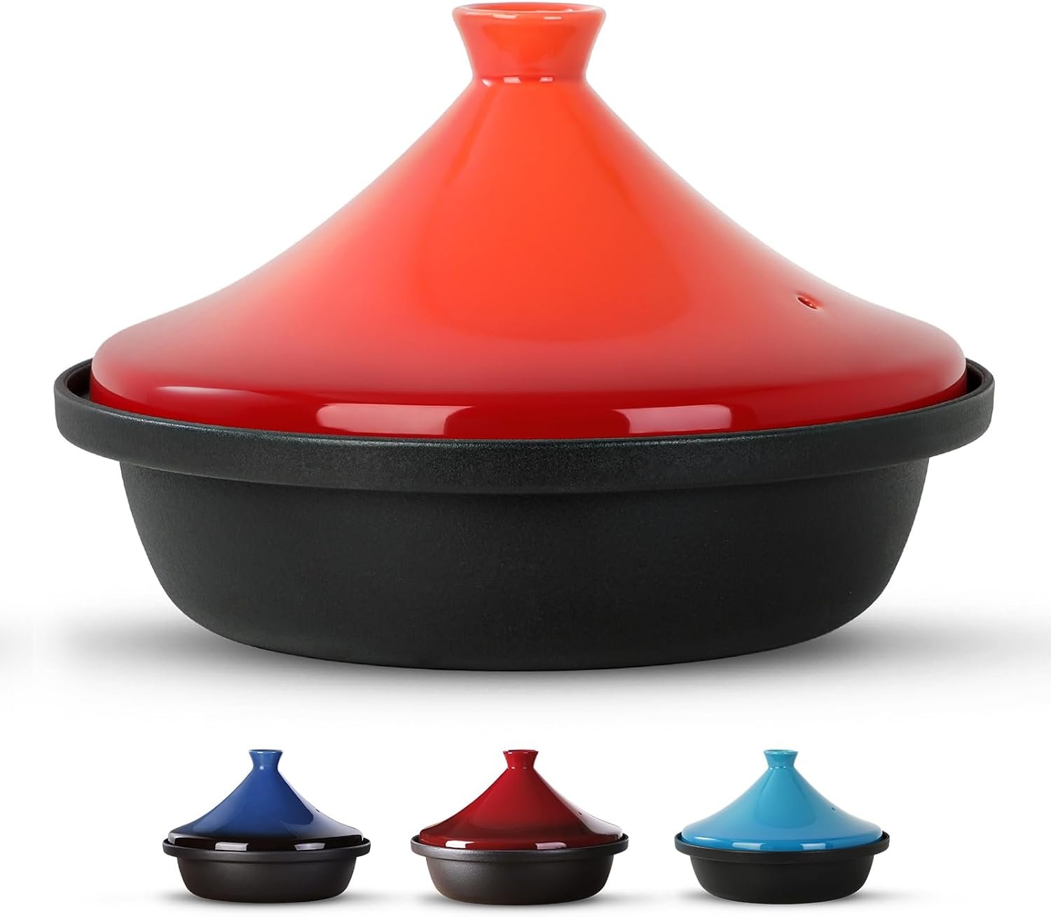 Moroccan Tagine for Cooking: Enameled Cast Iron Cooking Pot, Slow Cooker, Classic Kitchen Cookware, Tajine with Ceramic Cone-Shaped Closed Lid, 3.3 QT, Orange