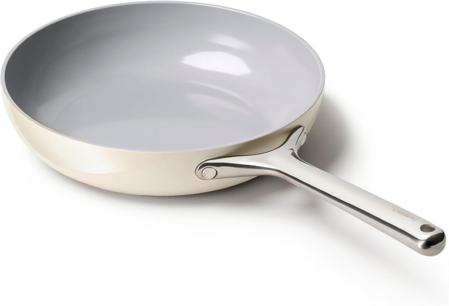 Caraway Non-Stick Ceramic Frying Pan (2.7 qt, 10.5″) | Non-Toxic, PTFE and PFOA Free, Oven Safe and Compatible with All Stovetops (Gas, Electric and Induction), Cream