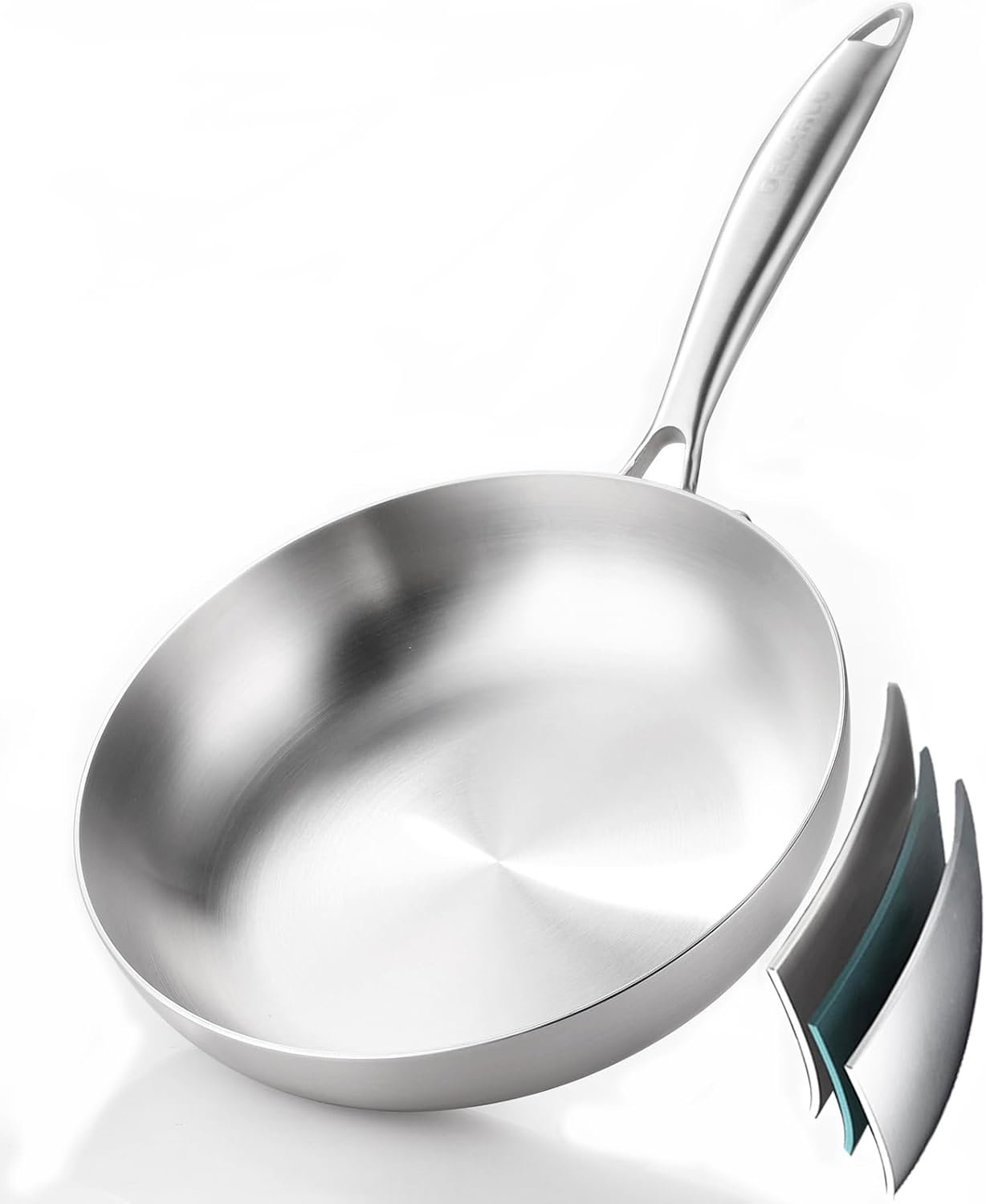 DELARLO Tri-Ply Stainless Steel Frying Pan 8″ kitchen skillet | Stainless Steel Pan Cooking Heat fast and evenly Compatible with All Cooktops Dishwasher and Oven Safe