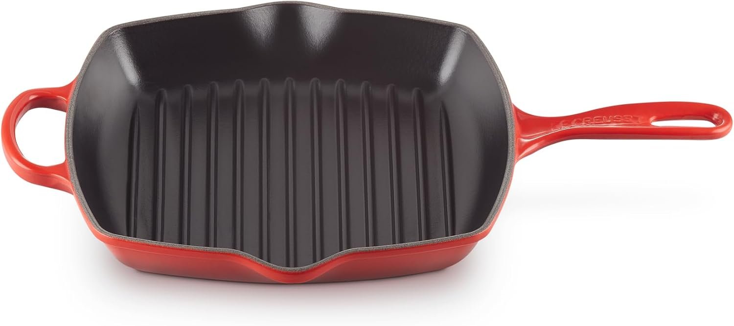 Le Creuset Enameled Cast Iron Square Skillet Grill, 10.25″, Cerise