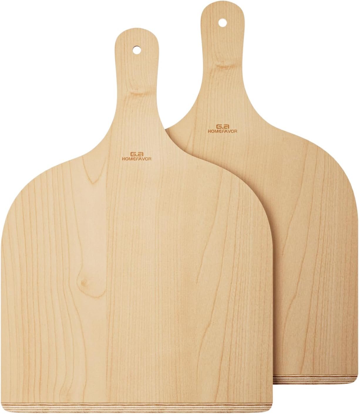G.a HOMEFAVOR Wooden Pizza Peel, 2 Pack, 12 x 16 Inch | Birch Wood, with Ergonomic Handle & Hanging Hole, Soft Smooth Surface, for Pizza Baking and Transferring, for Oven, Kitchen
